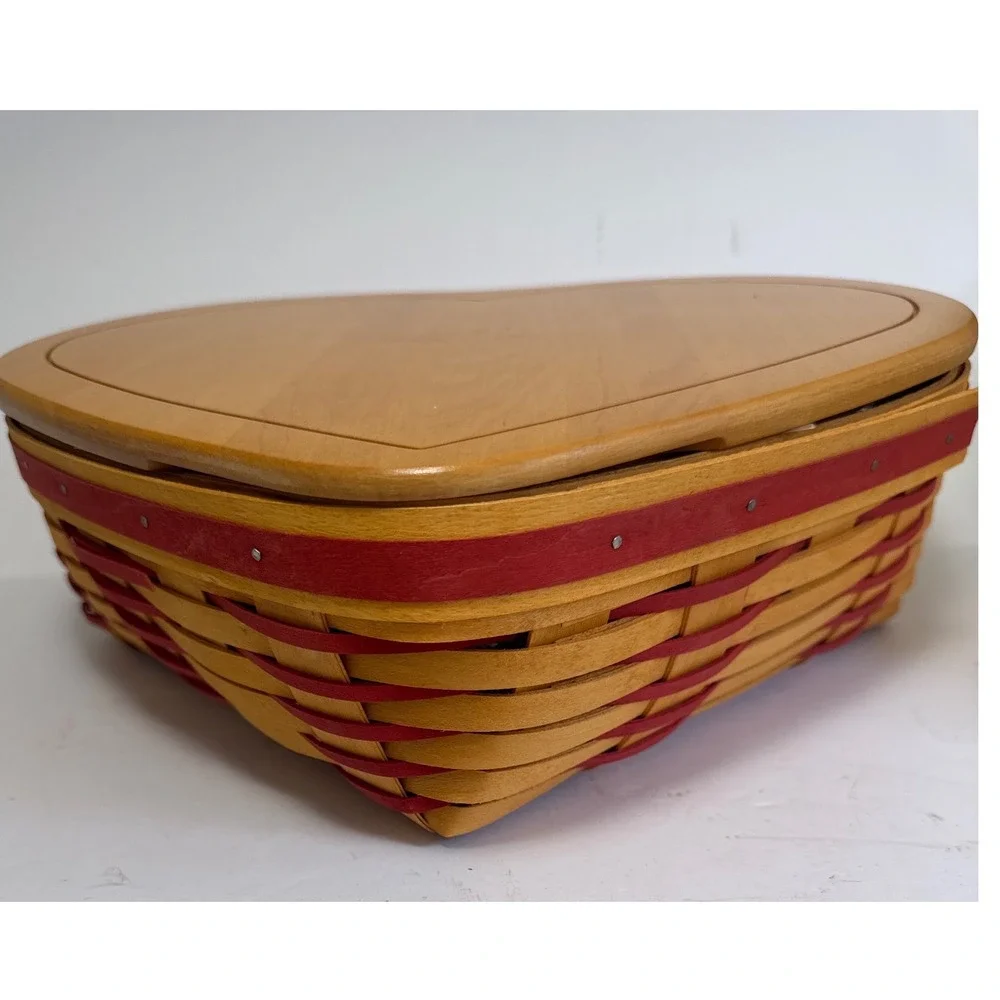 Longaberger Love Treasures Sweetheart Basket Set 1999 Red Heart Wood Lid LinerEX